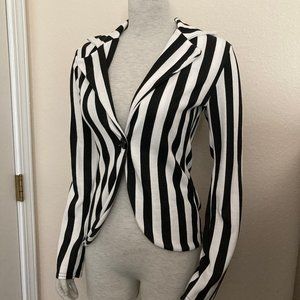 Black White Stripe Knit Blazer